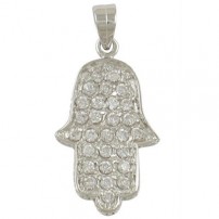 Rhodium Plated Zirconium Hamsa Pendant